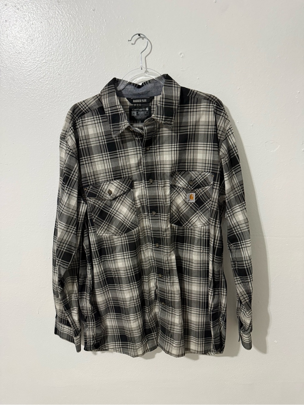 Carhartt Black and White Plaid Long-Sleeve Button-Down Shirt